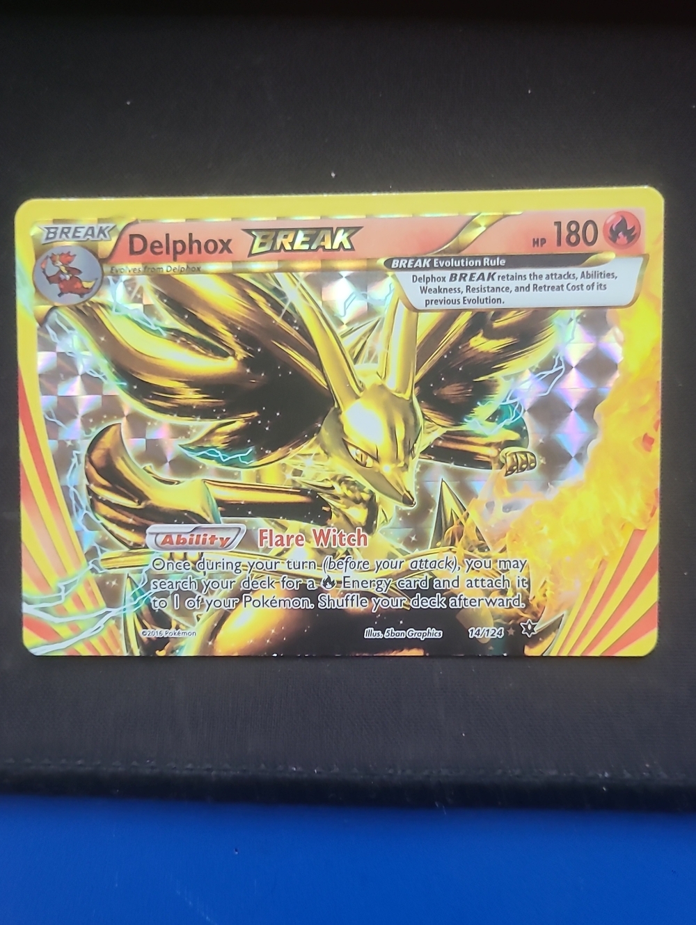 Pokemon Delphox BREAK Gold Foil Card - Yellow & Orange Accents
